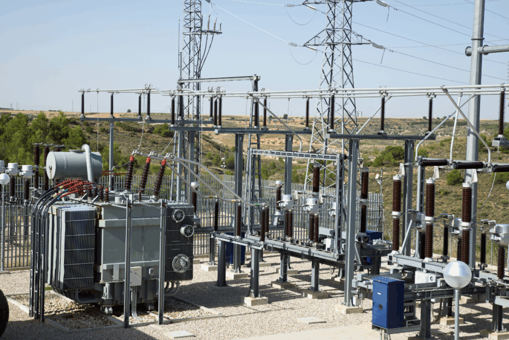Electrical substation providing power to the grid, representing the critical infrastructure addressed in the article on aging systems and rising demand.